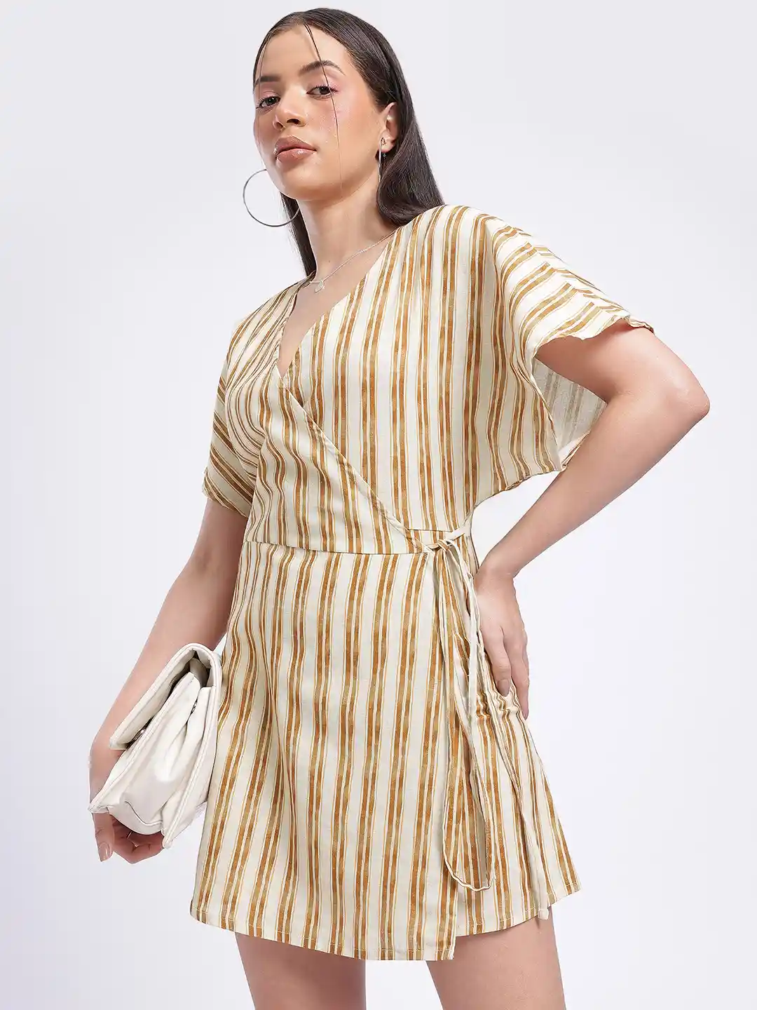 Buy glitchez Tie-Up Striped Mini Wrap Dress Dresses for Women