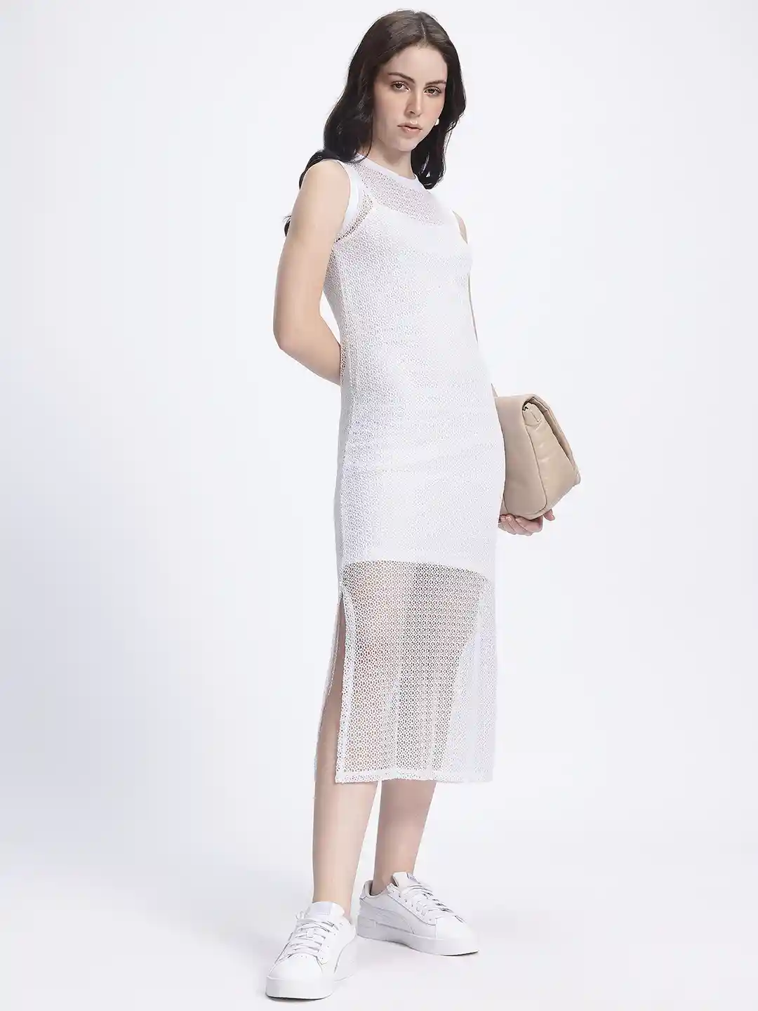 Buy glitchez Sheer Temptation Slit Hem Midi Dress with Camisole