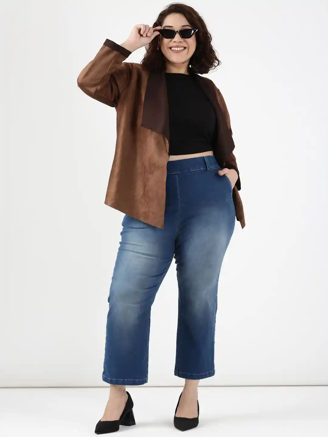 Buy The Pink Moon Women Solid Waterfall Plus Size Open Front - Main Image