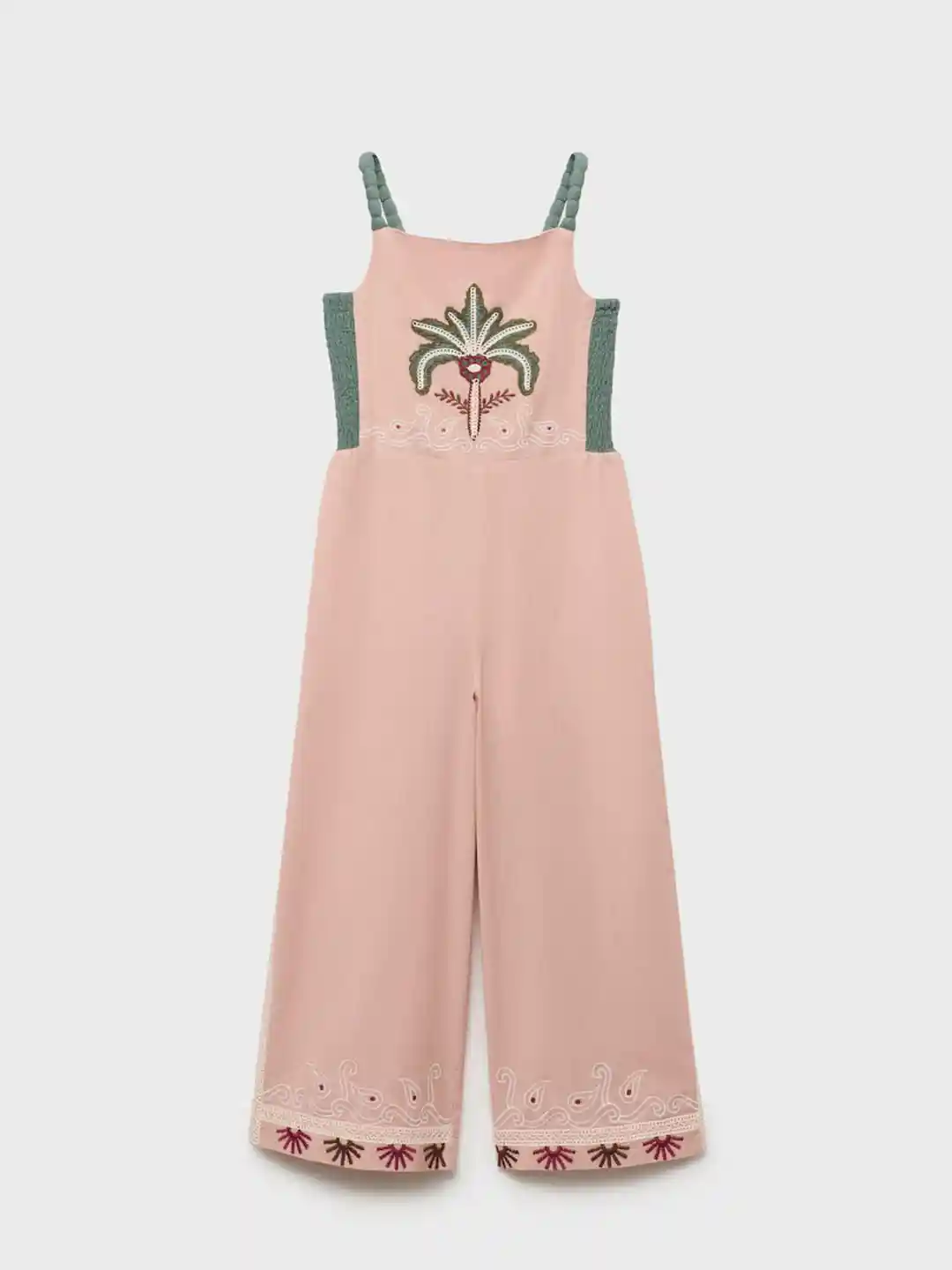 Buy Mango Kids Girls Cotton Linen Self Design Basic Jumpsuit