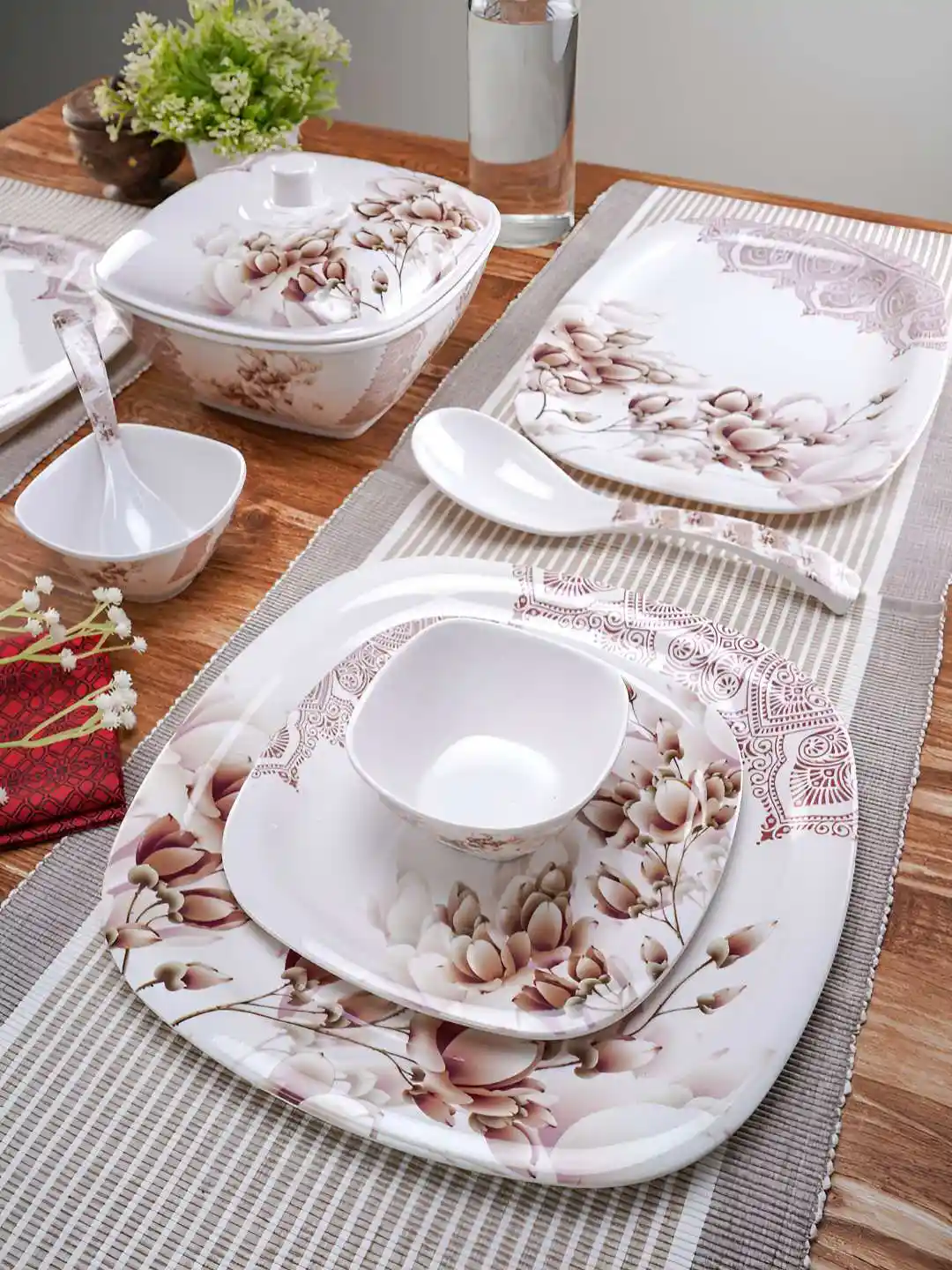 Buy Aura White Leaf Melamine Dishwasher and Microwave Safe 41