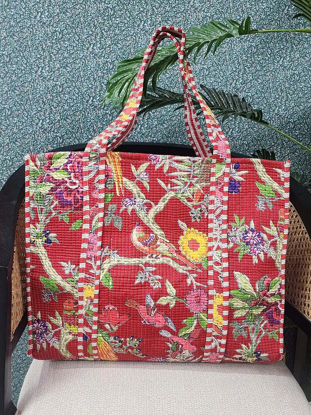 Gulaab Jaipur Floral Printed Cotton Quilted Tote Bag