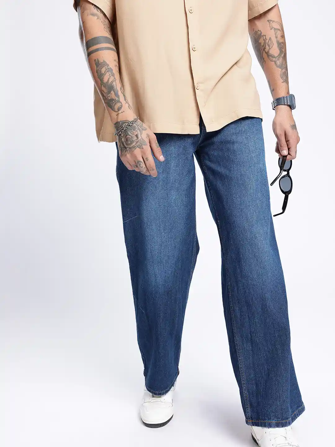 Buy Men Urban Cool Wide Leg Medium Shade Stretchable Jeans Jeans