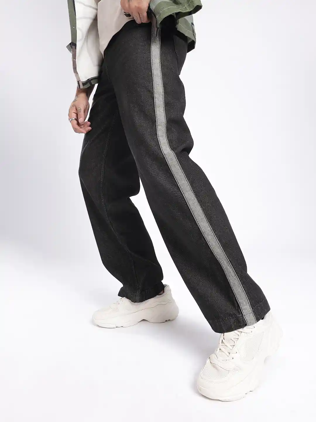 Buy glitchez Men Wide Leg With Side Stripe Jeans Jeans for Men