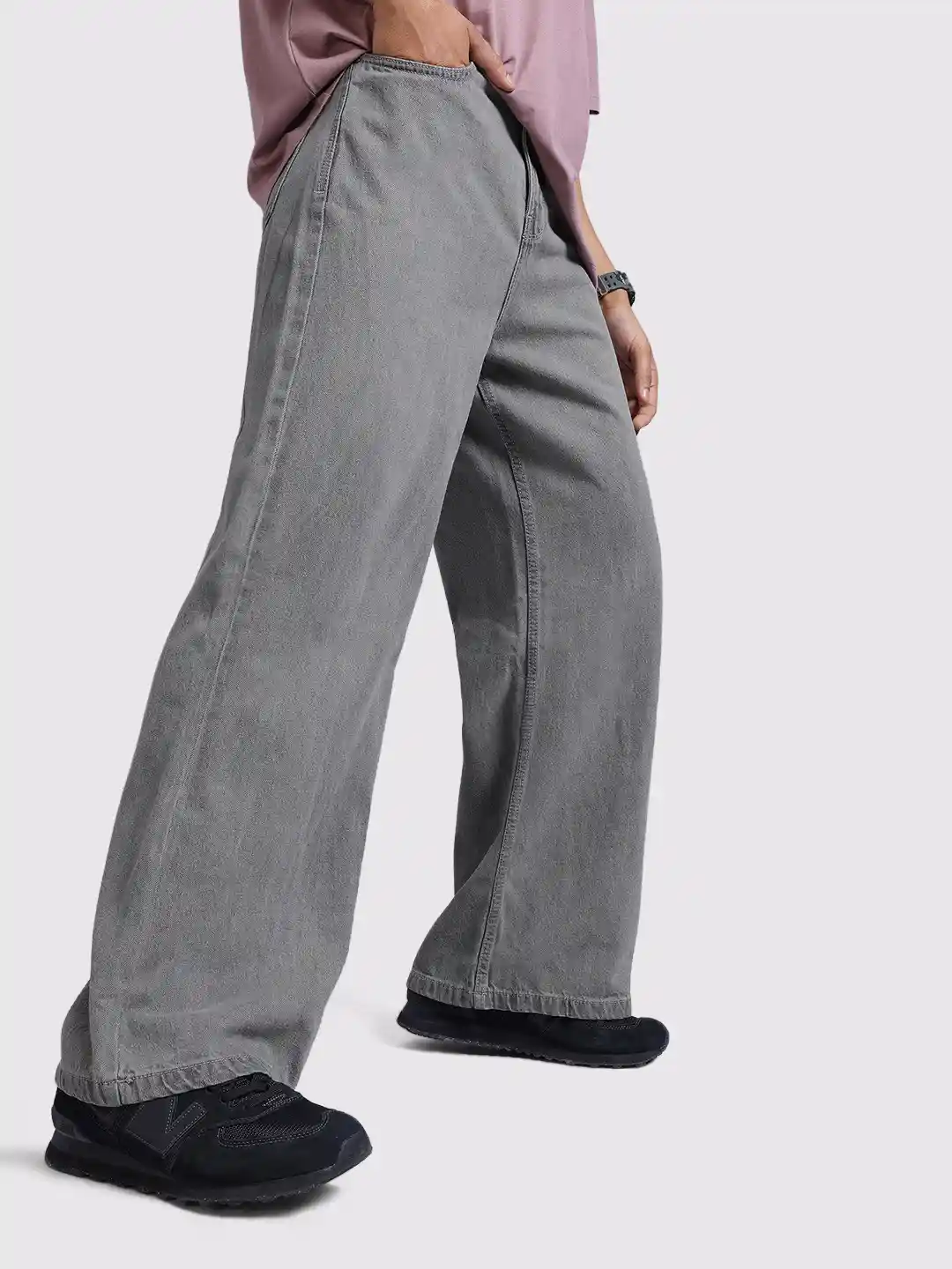 Grey Mens Loose Bootcut Jeans Men's Grey Bootcut Loose Fit Solid