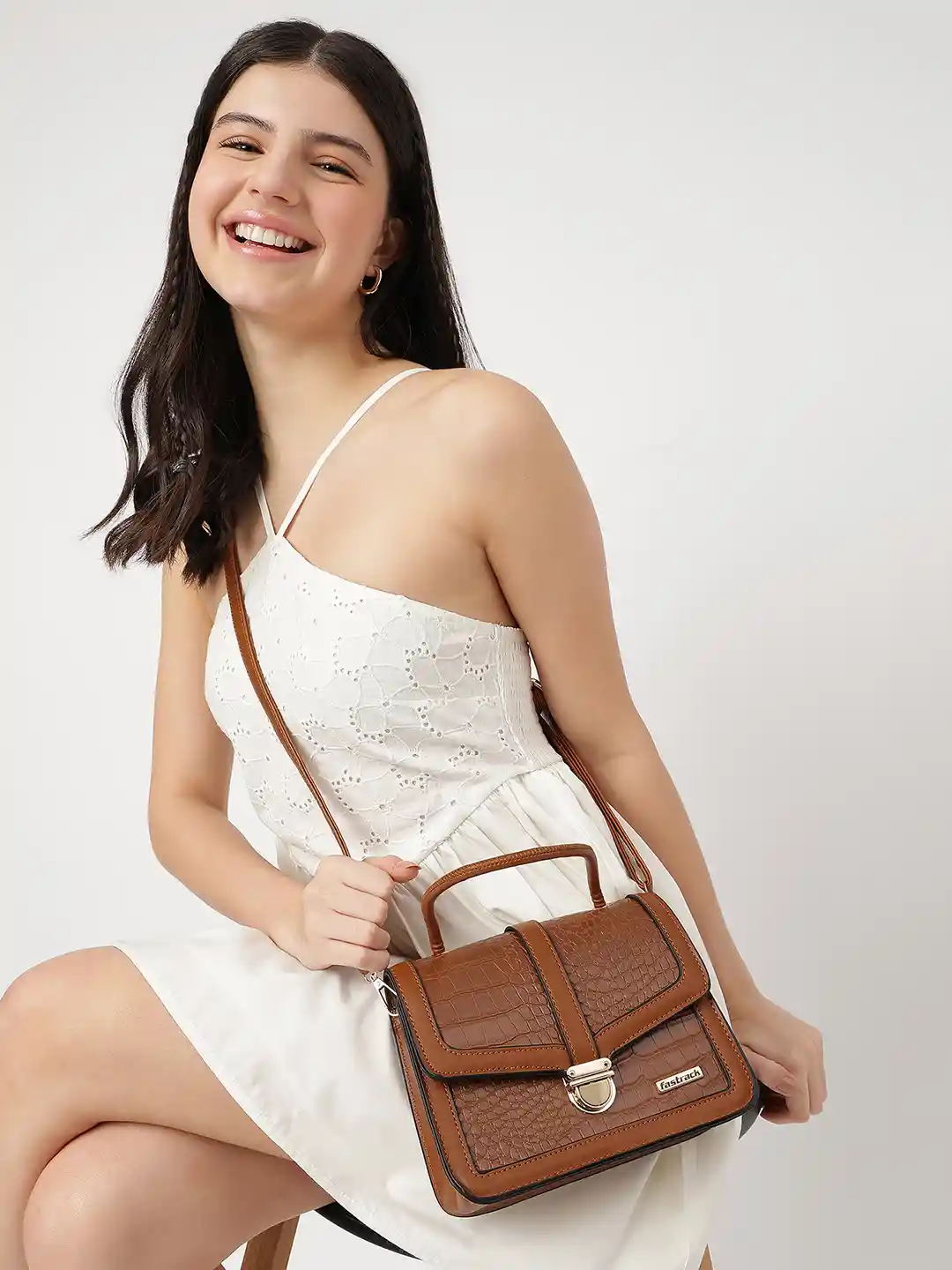 Buy Fastrack Women Textured Structured Sling Bag with Croc Faux