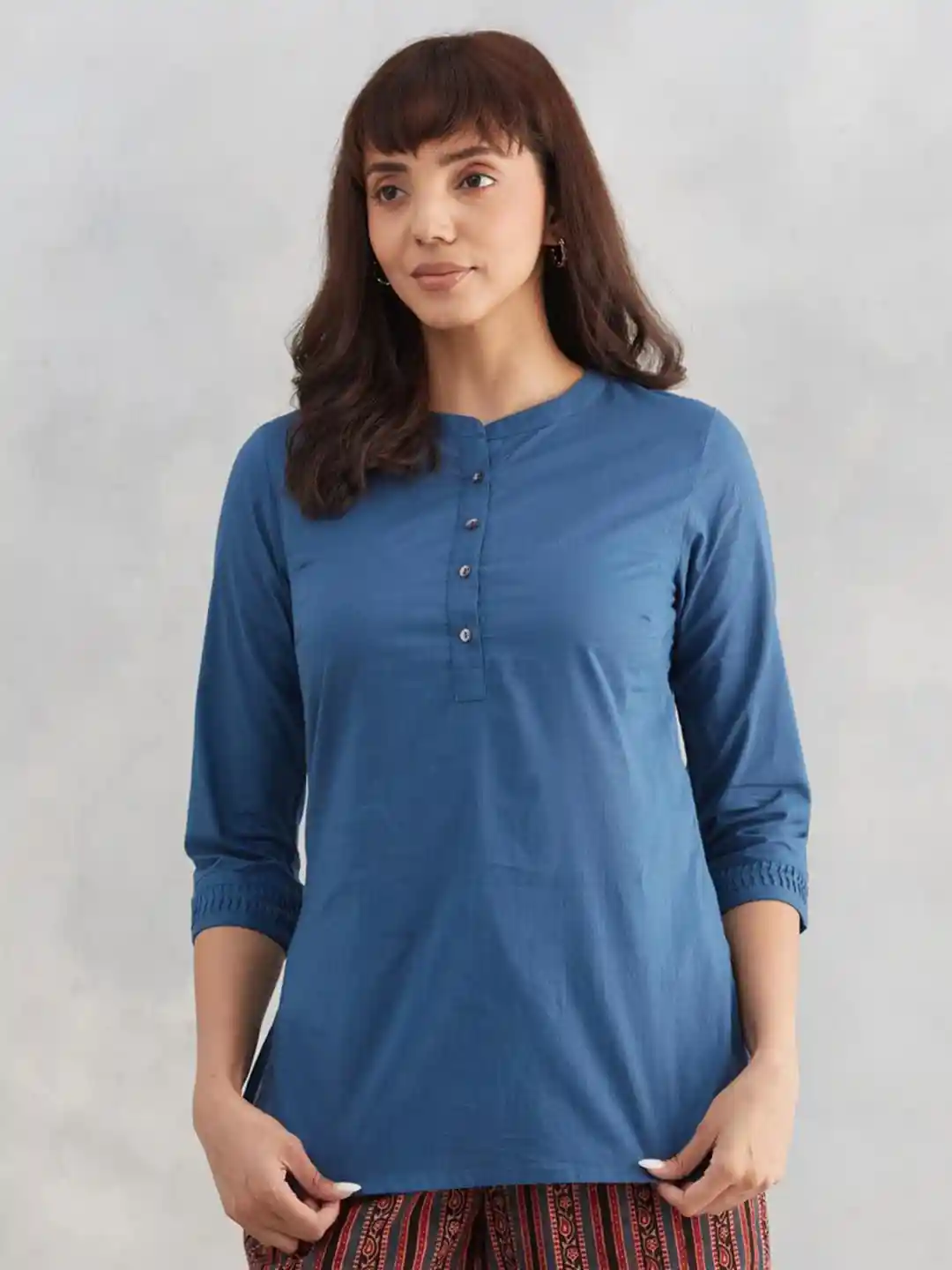 Buy Fabindia Mandarin Collar Cotton Straight Short Kurti Kurtis