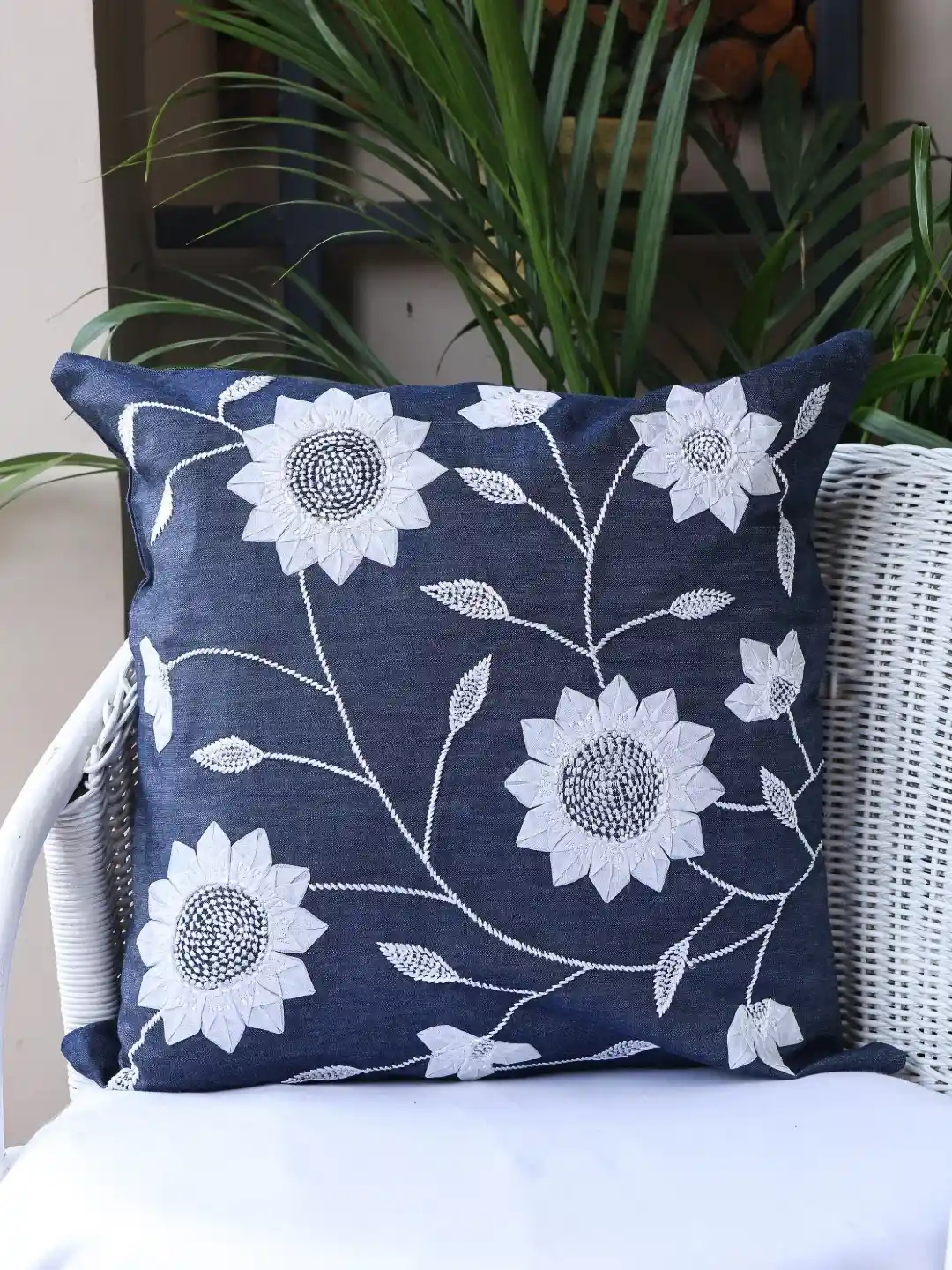 Sangria Blue White Floral Square Cushion Covers