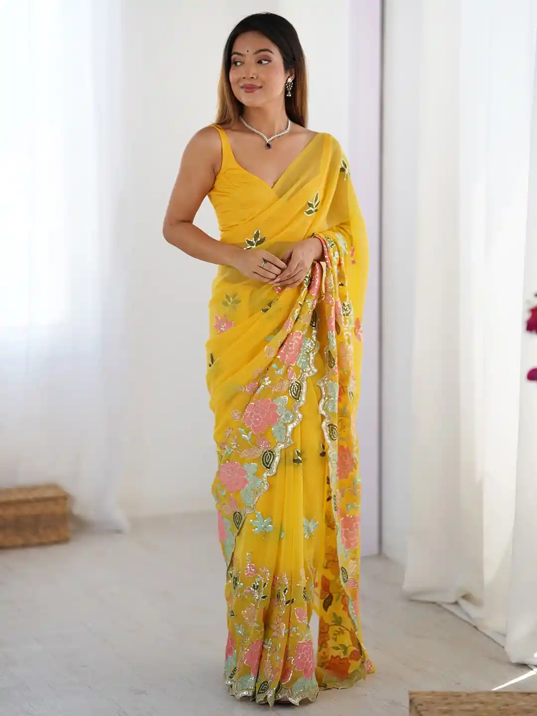 Buy Sangria Ethnic Embellished Saree With Matching Blouse Sarees