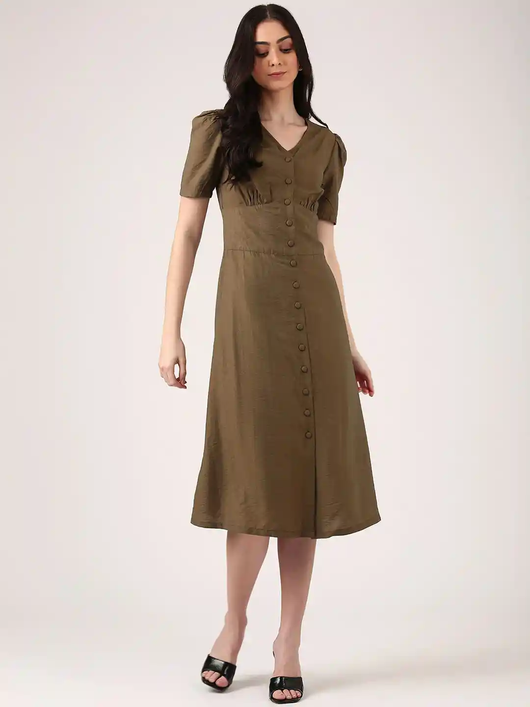 Buy Women Solid A-Line Midi Dress Dresses for Women