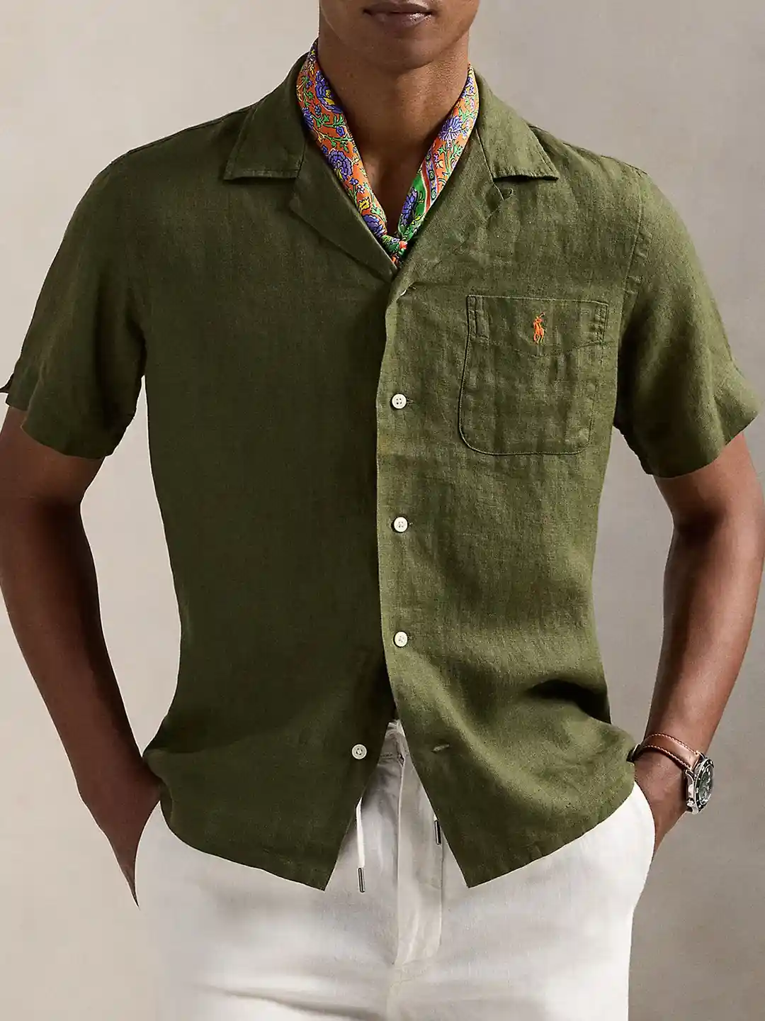 Buy Polo Ralph Lauren Men Slim Fit Solid Cuban Collar Linen Casual