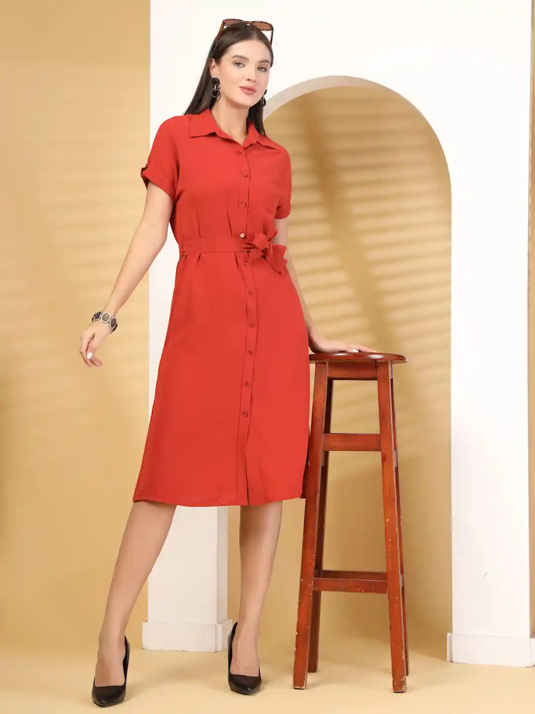 T TRYON ULTIMATE Solid Shirt Midi Dress