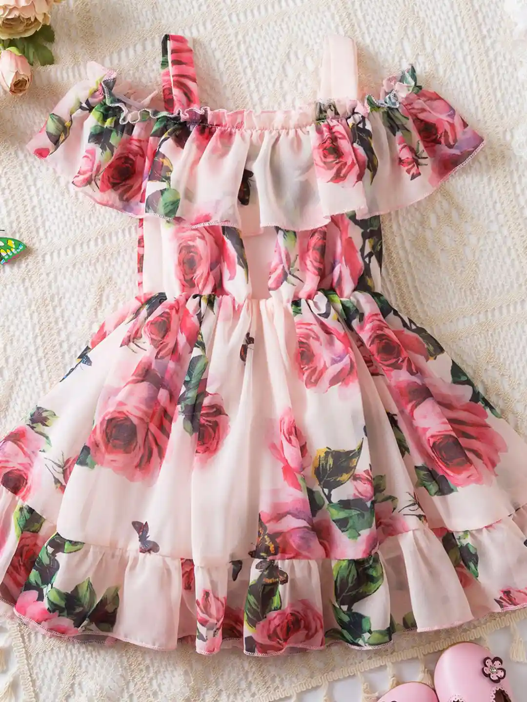 YK Floral Print Cape Sleeve Peplum Dress