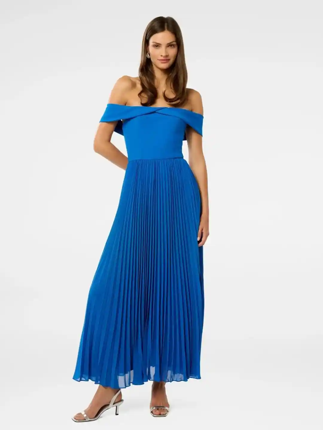 Forever New Women Off-Shoulder Accordion Pleats A-Line Midi Dress