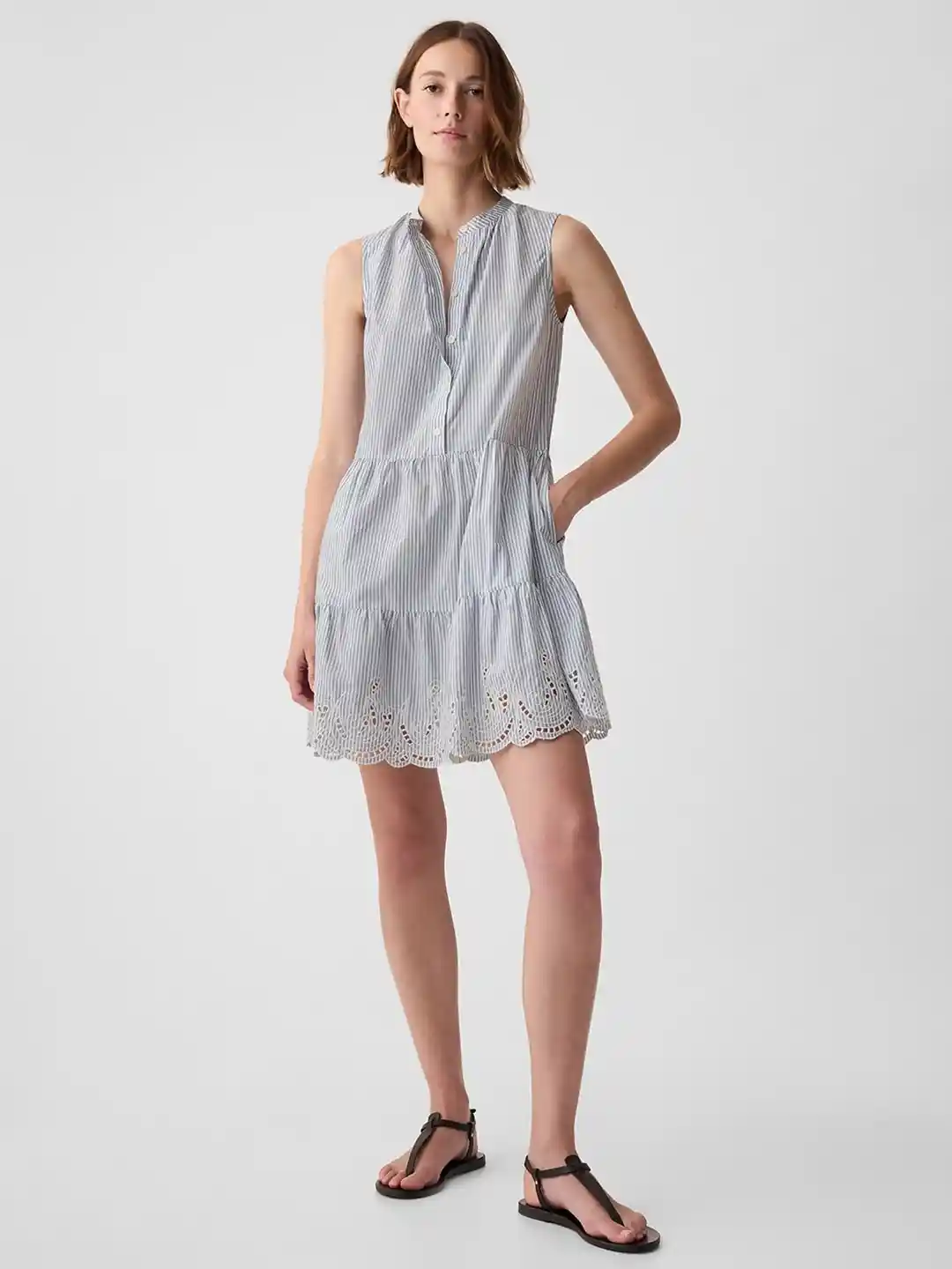 Buy GAP Striped Embroidered Detail Scalloped Hem Cotton Shirt