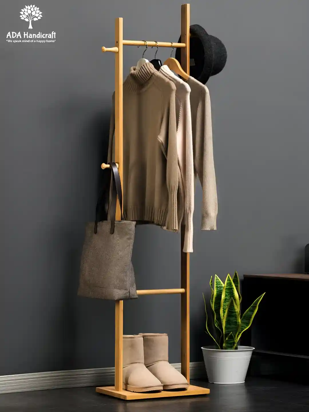 Buy ADA Handicraft Beige Bamboo Wooden Cloth Rack Stand Racks