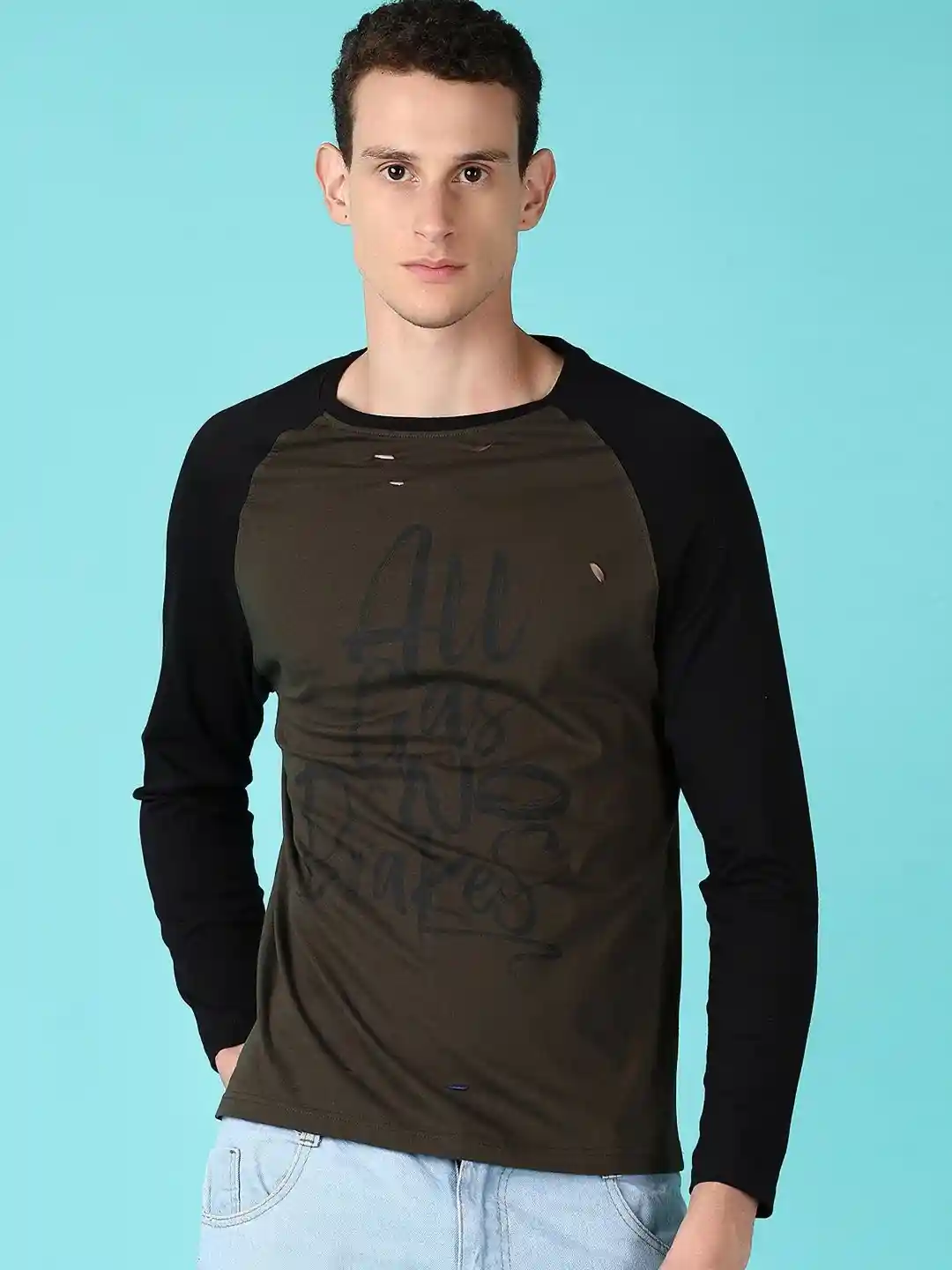 LIMEROAD Men Printed Raw Edge T-shirt