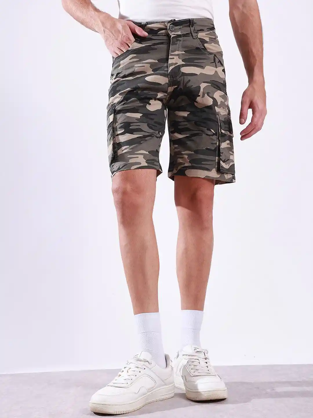 Hence Men Camouflage Printed Military Cargo Shorts