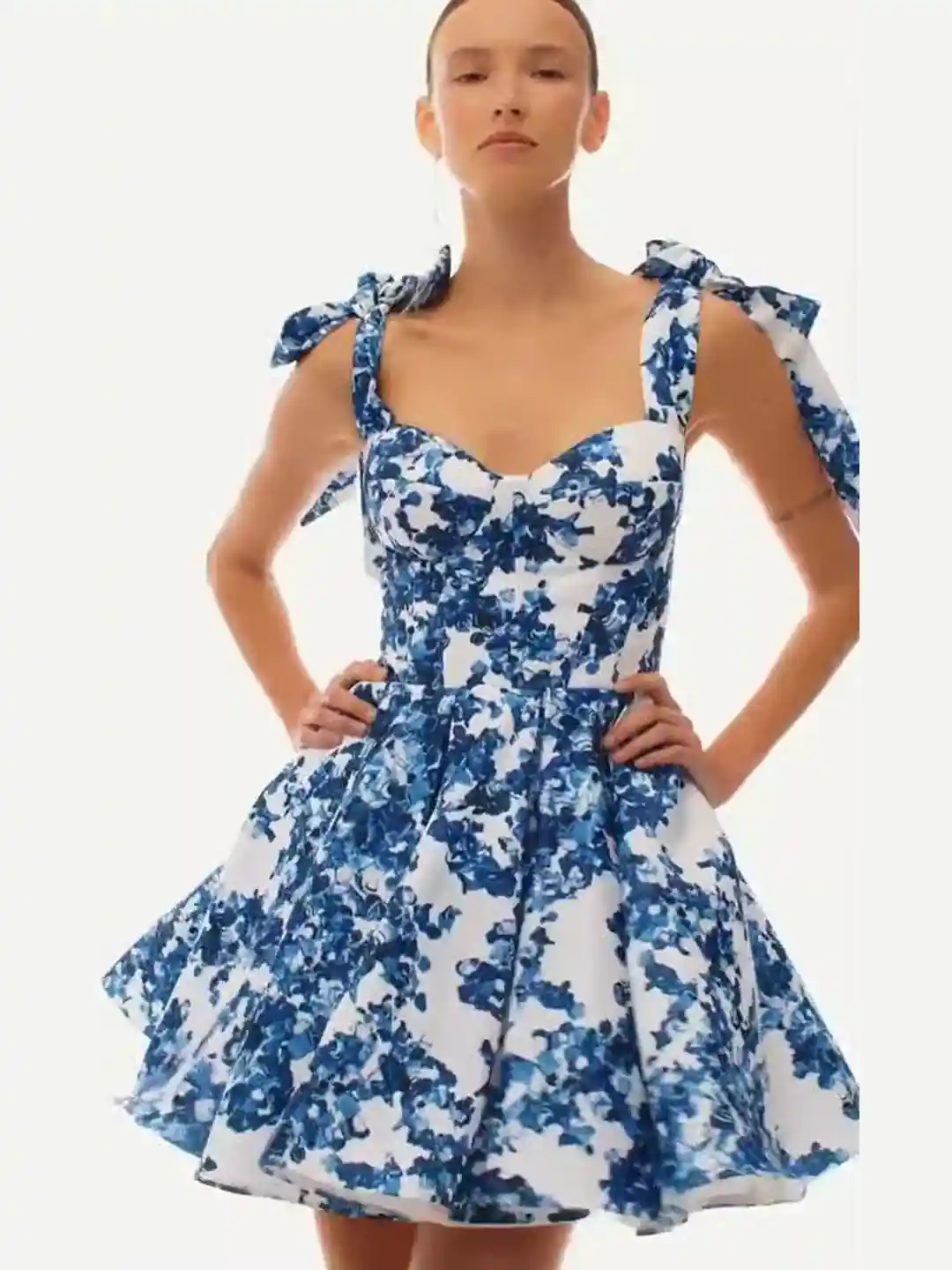 Buy bebe Floral Print Tie Shoulder Fit Flare Mini Dress