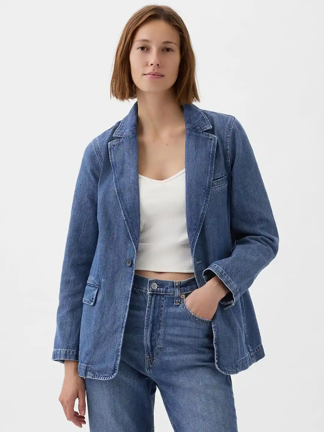 Buy GAP Washed Effect Notched Lapel Collar Pure Cotton Single