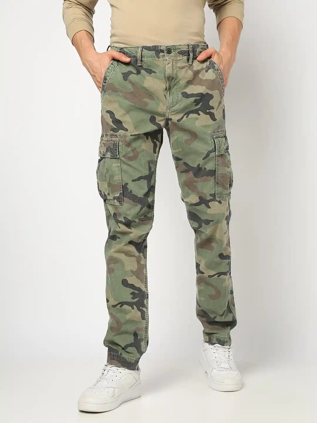 GAP Men Self-Checked Camouflage Printed Cargos Trousers - Main Image