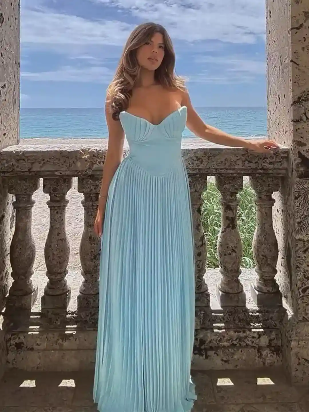 Buy Miss Mosa By Akanksha Women Blue Mary Off Shoulder Pleated