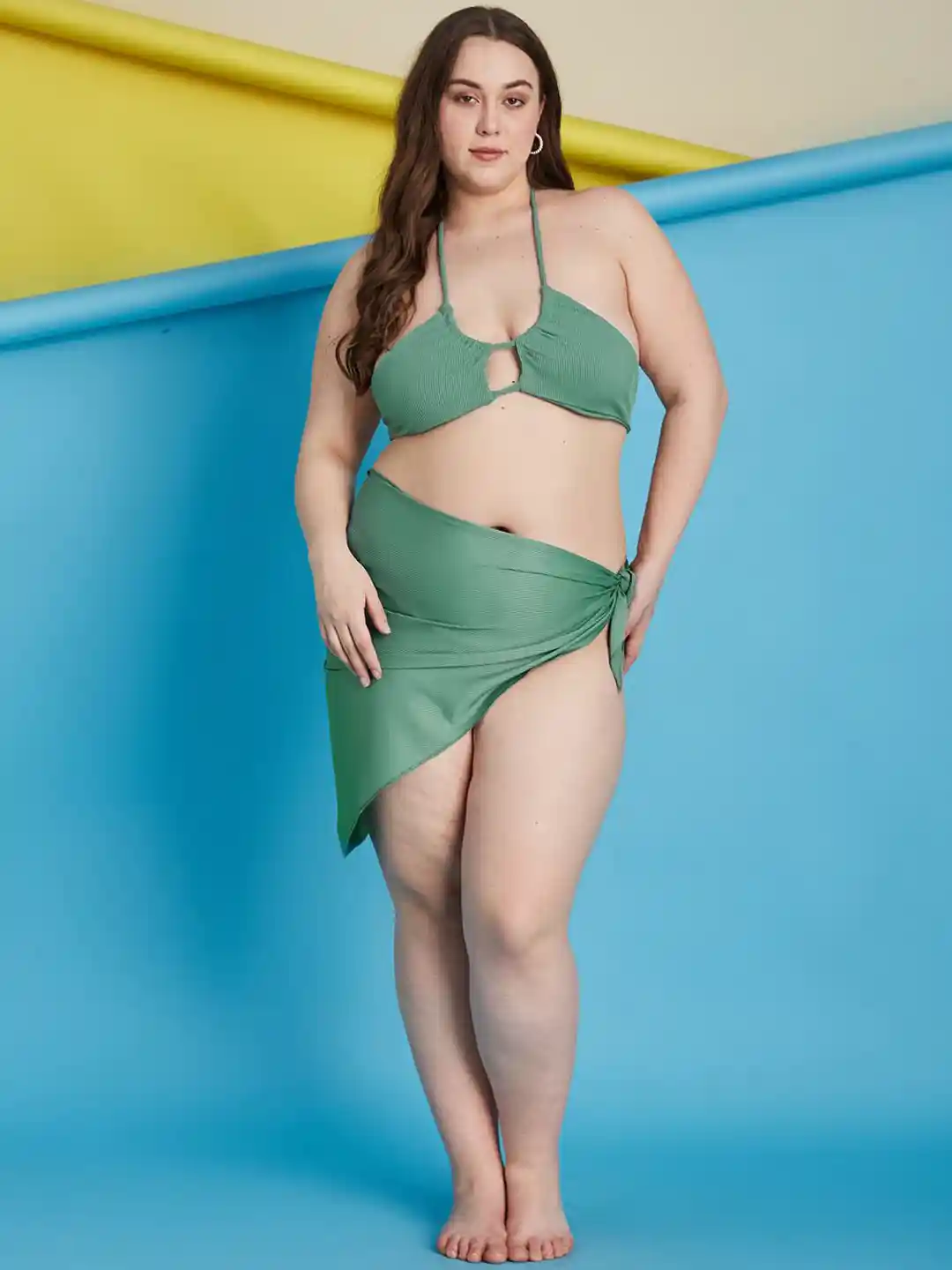 Buy Curves By ZeroKaata Plus Size Halter Ribbed Beachwear Swim