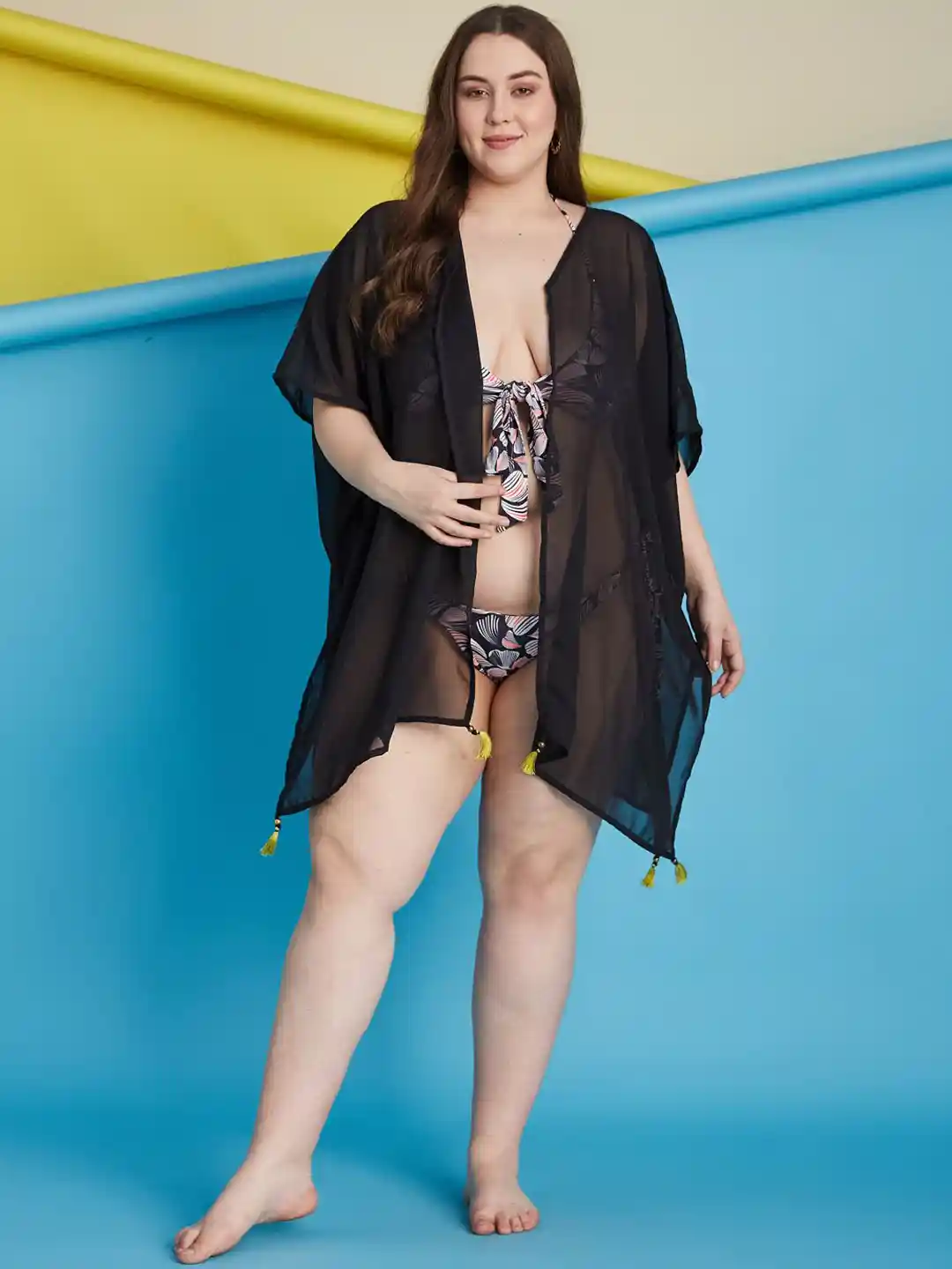 Buy Curves By ZeroKaata Plus Size Printed Halter Beachwear Swim