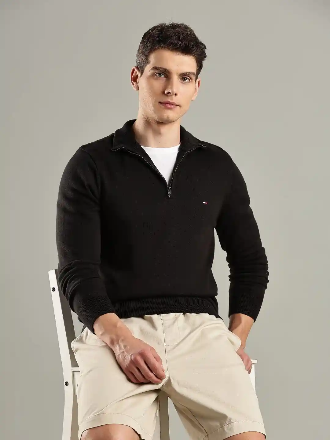 Buy Tommy Hilfiger Men Solid Pullover Half Zipper Sweaters