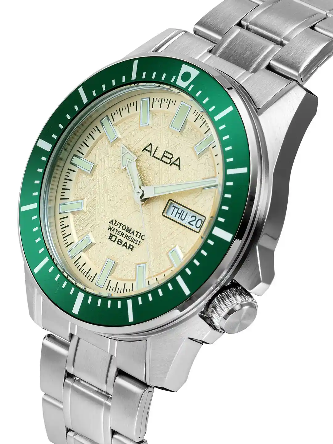 Alba by seiko Green Bezel and Beige Textured Dial Automatic Watch AL4719X1