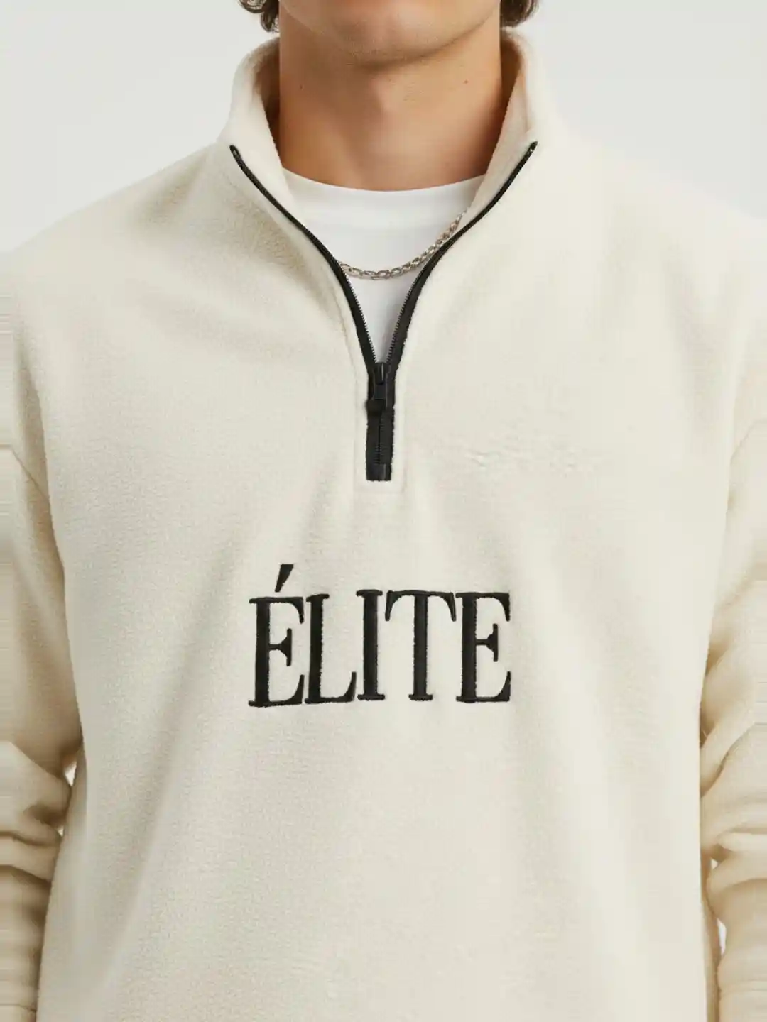 Buy glitchez Mock Collar Embroidered Relaxed Fleece Pullover