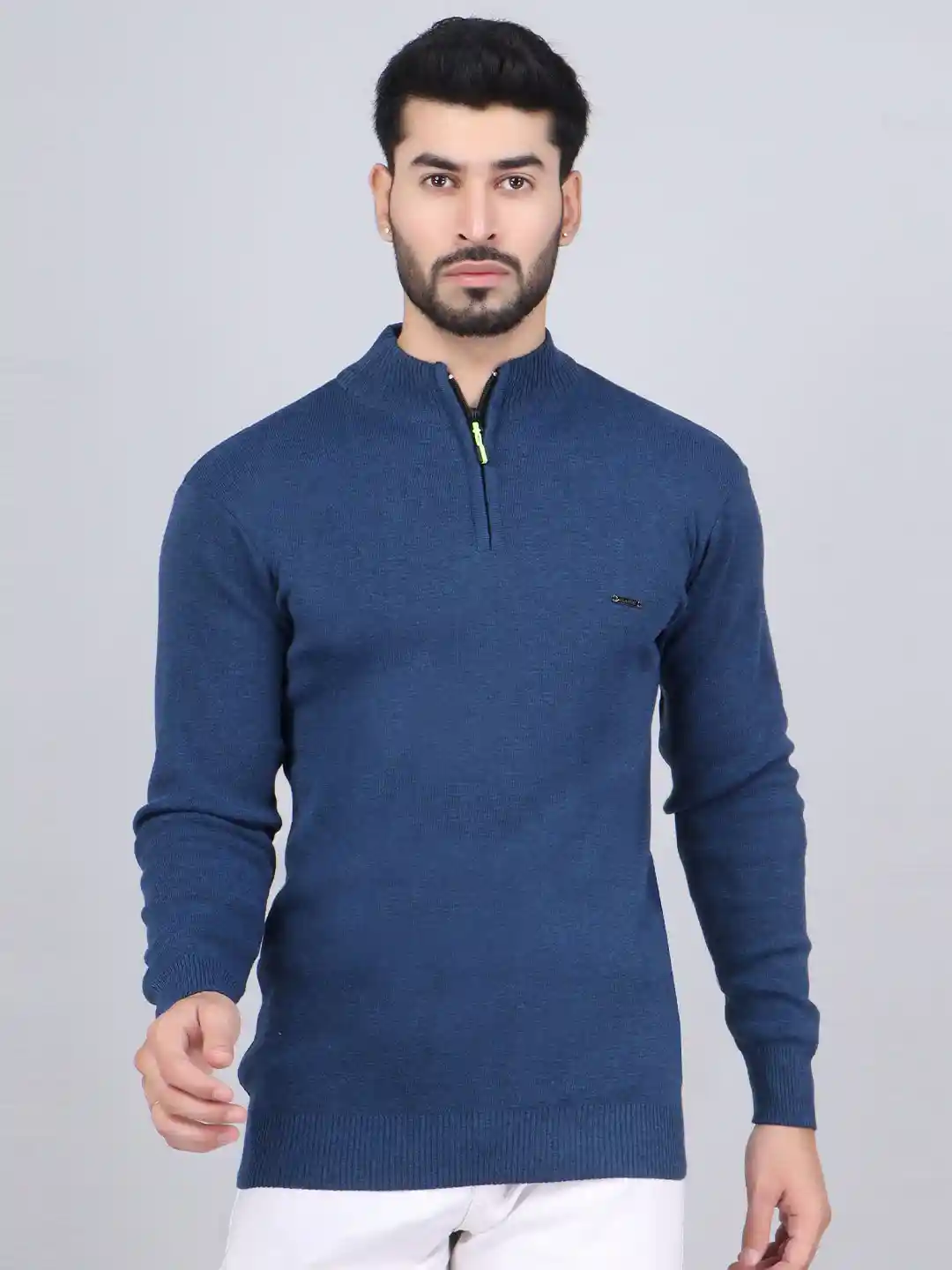 FEVERFEW Men Solid Shirt Collar Straight Pullover Sweater