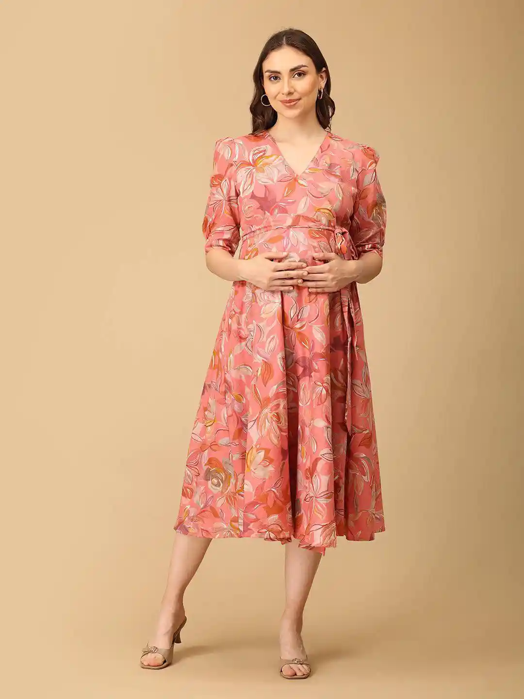 Buy The Mom Store Floral Print Puff Sleeve Midi Dress Dresses