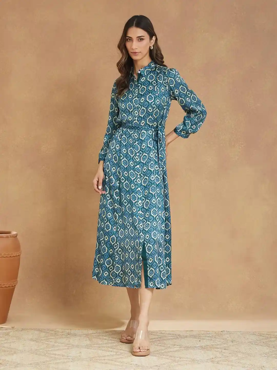 Buy Fabindia Print Shirt Midi Dress Dresses for Women 37438522