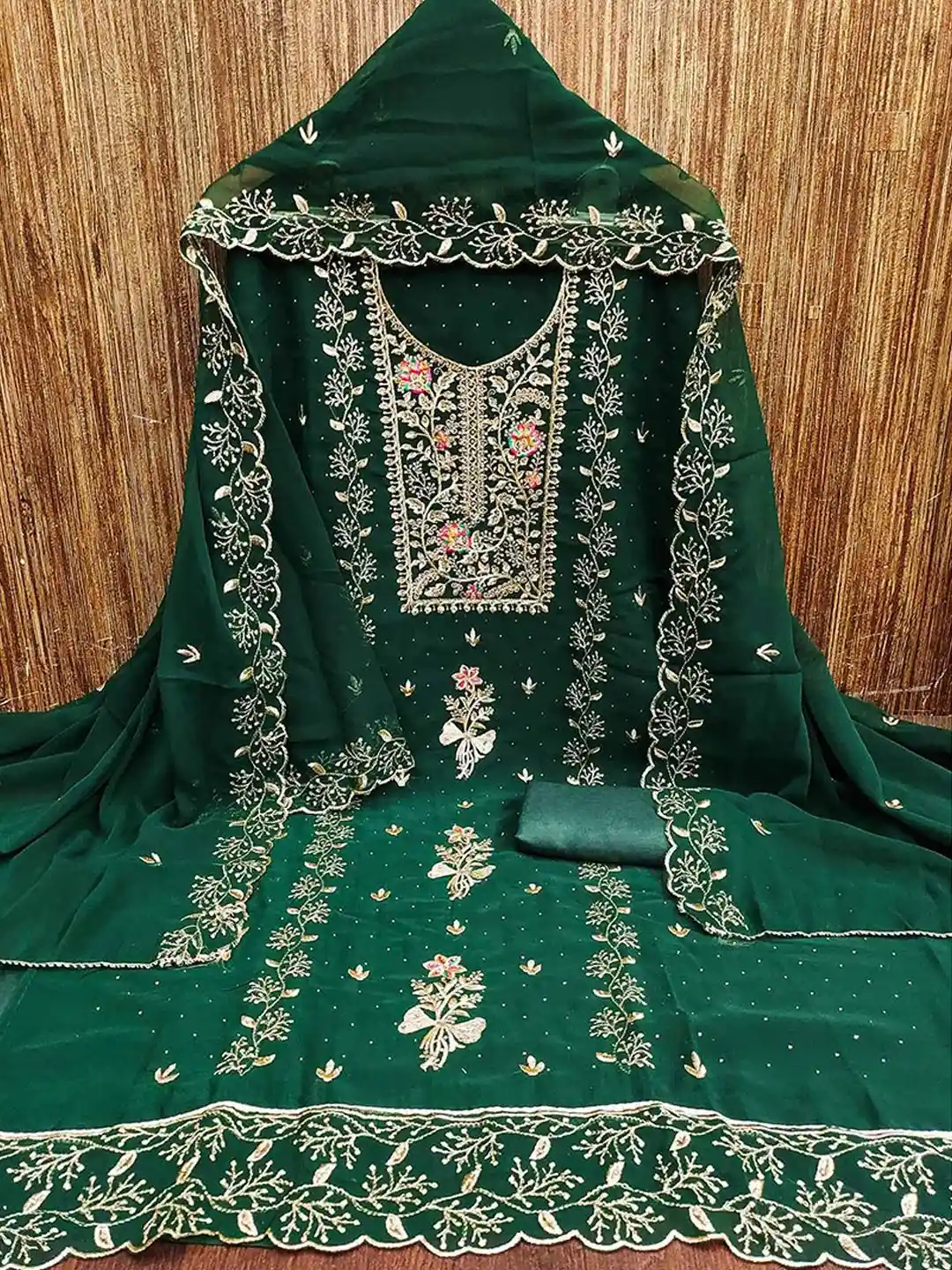 Buy Peachmode Floral Embroidered Zari Unstitched Dress Material