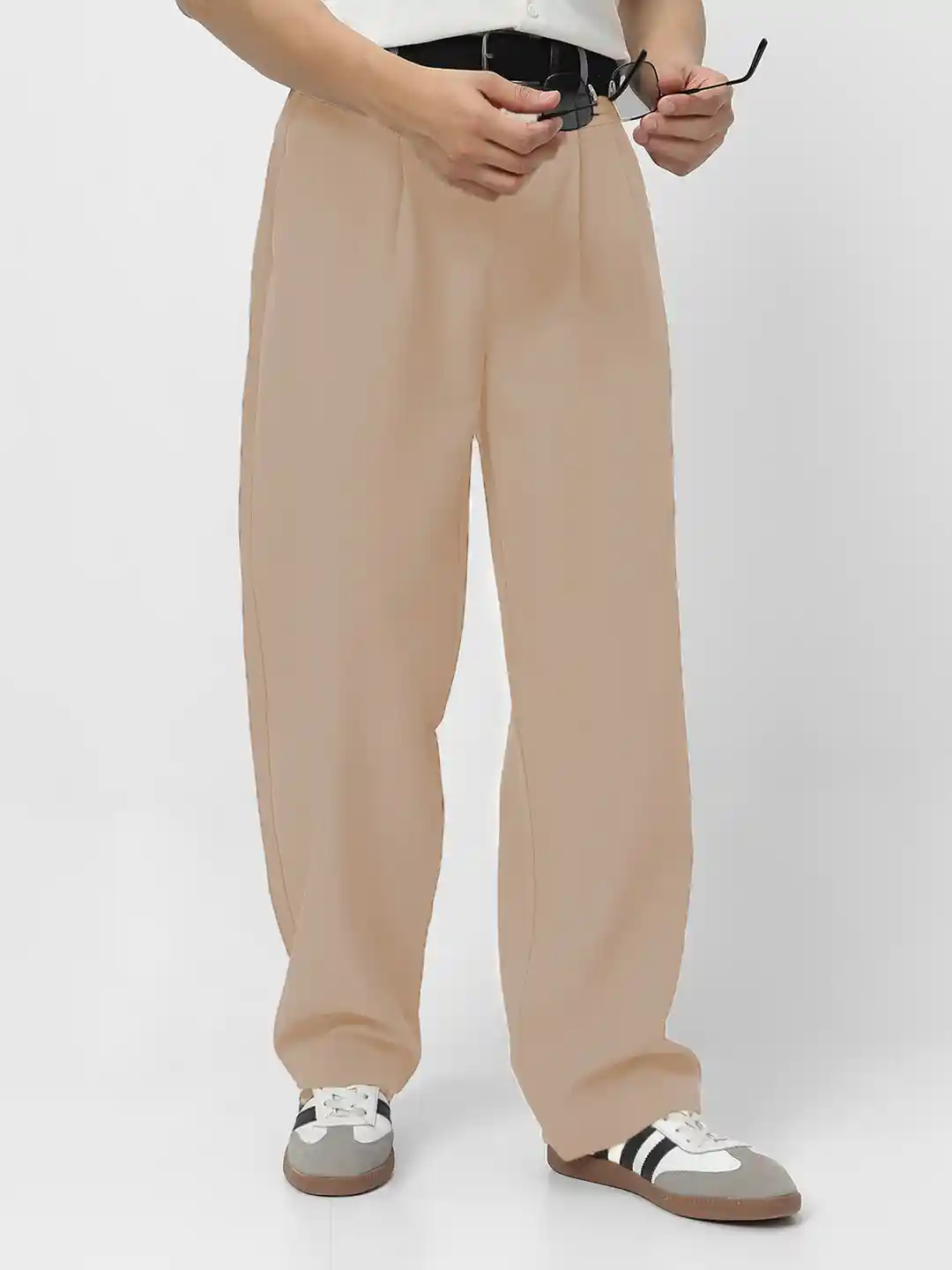 Buy Urbano Fashion Men Cream Loose Baggy Fit Solid Korean Trousers