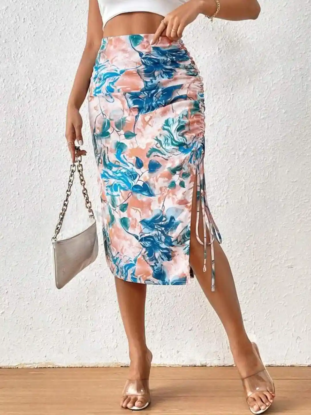 Buy JINJIN FASHION Floral Printed High-Waist Knee-Length Pencil