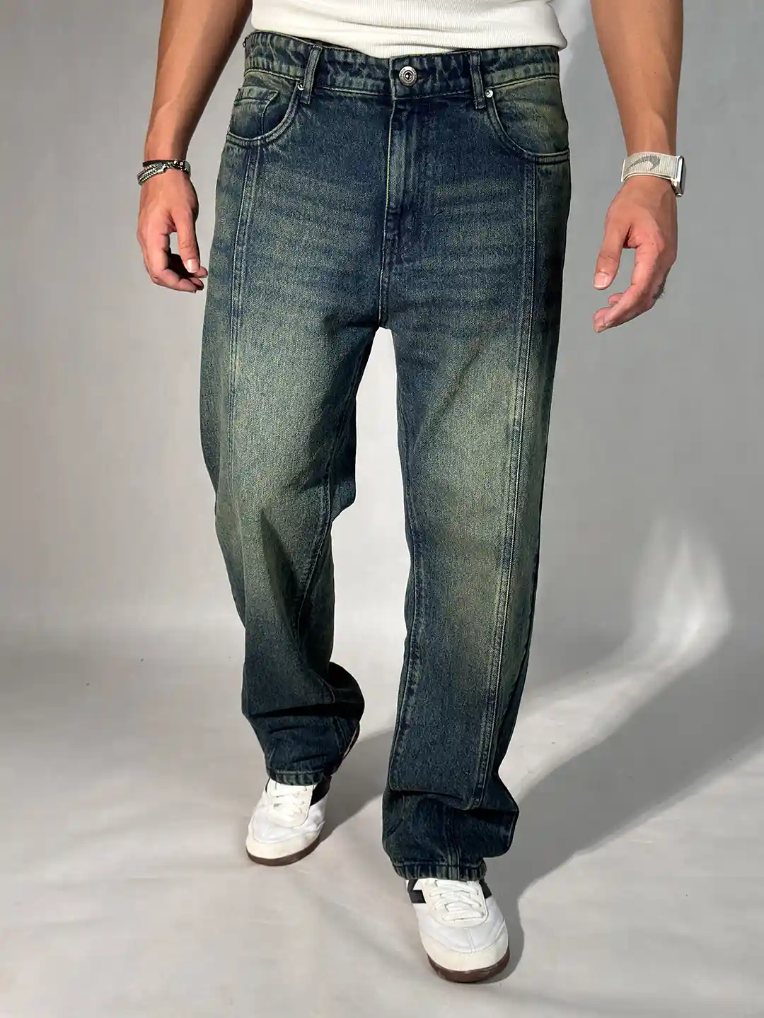 Off Duty India Men Blue Tinted Super Baggy Cotton Jeans
