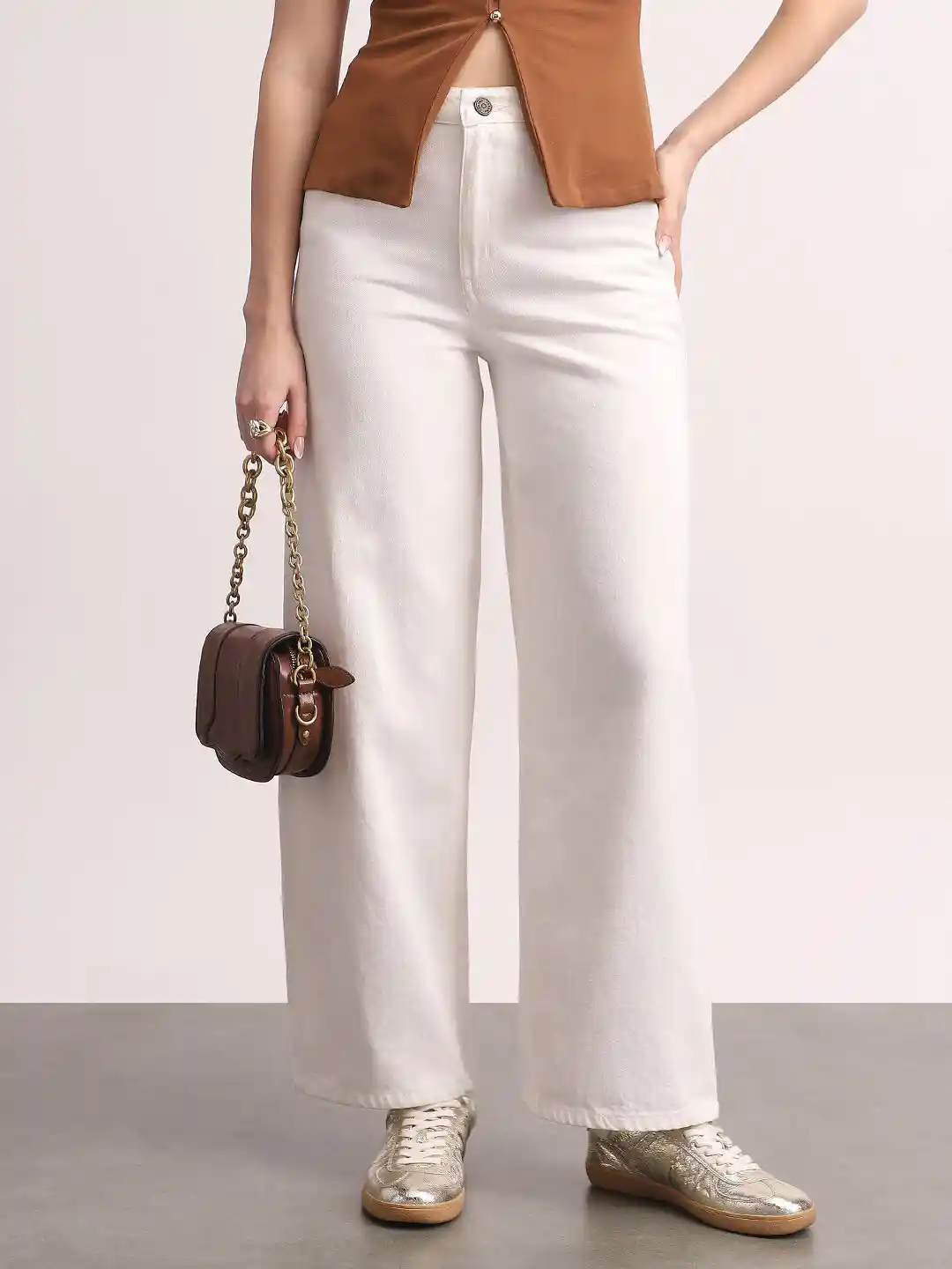 Buy Urbano Fashion Women's White High Rise Loose Baggy Fit Washed