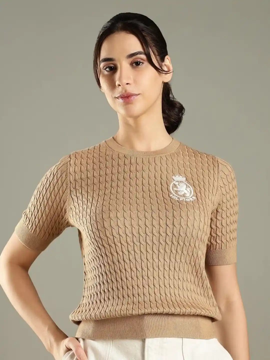 Buy Tommy Hilfiger Women Cable Knit Crew Neck Pullover with