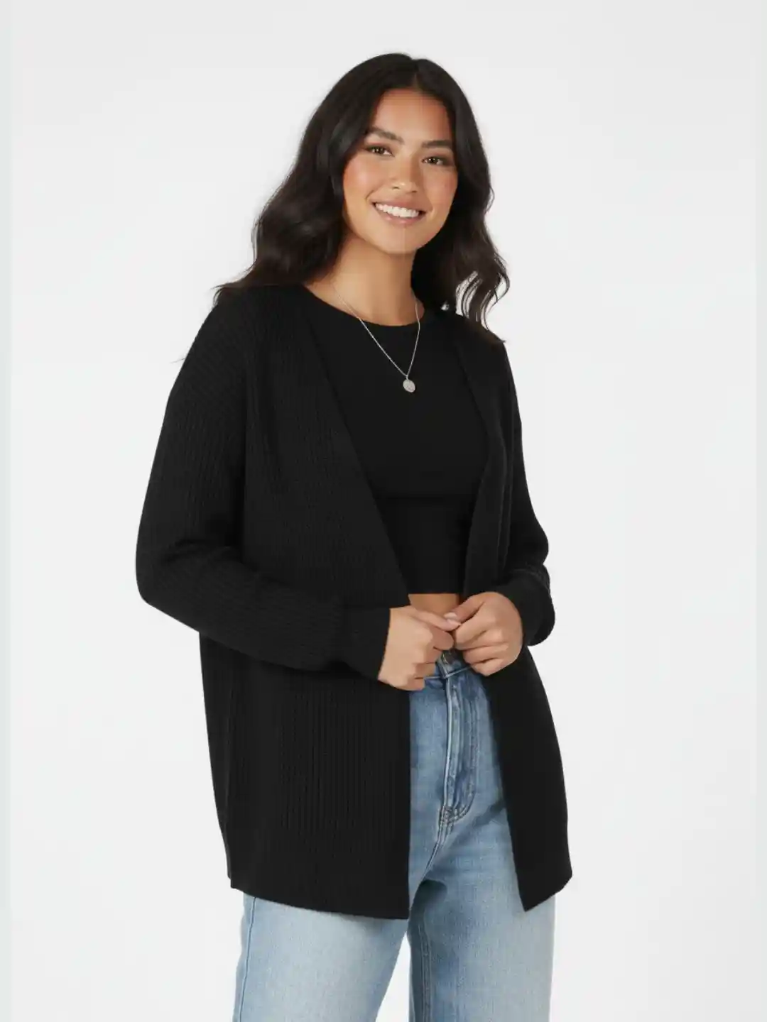 Buy glitchez Ribbed Front Open Longline Sweater Sweaters for