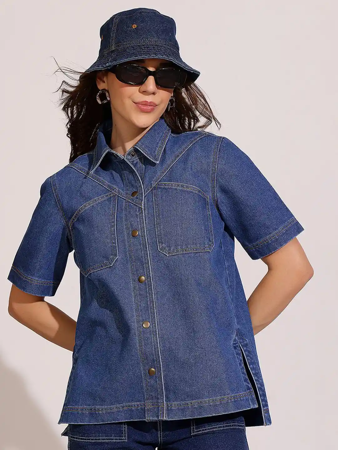 Buy DOLCE CRUDO Women Half Sleeves, Collared, Relaxed Fit Boxy