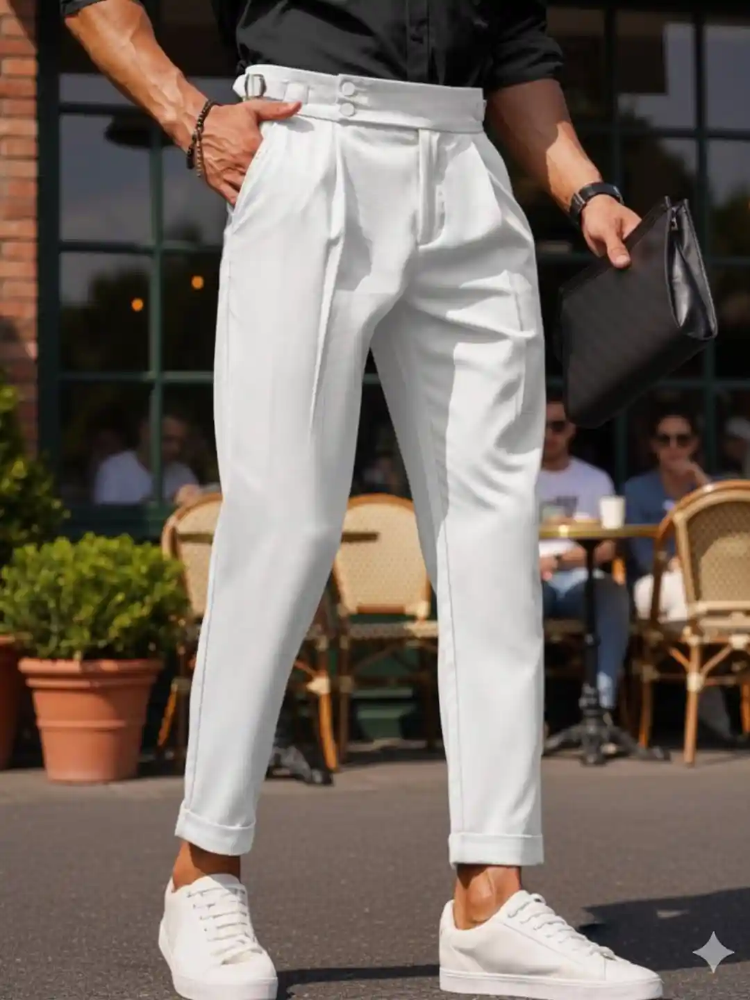 Buy COVZ Men Classic Slim Fit Mid-Rise Easy Wash Pleated Trousers