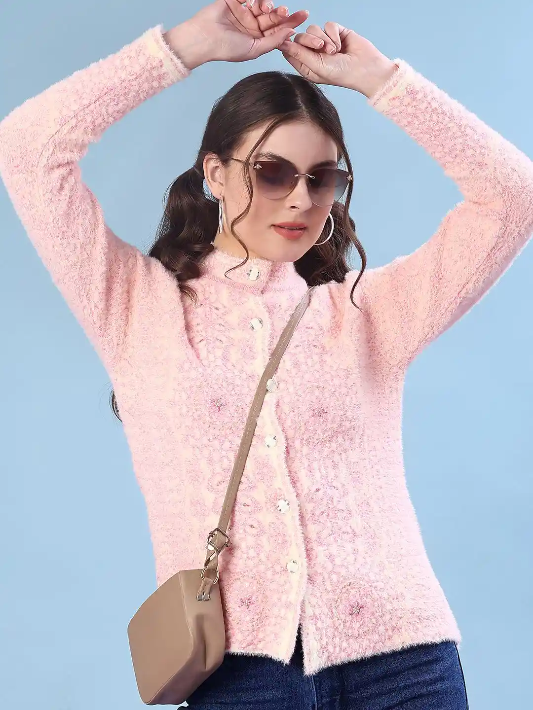 Buy V-Mart Women Boucle Cardigan with Embellished Detail