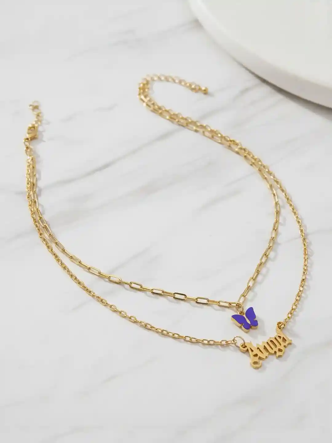 Buy Zaphariq Gold-Plated Double Layered Butterfly Angel Necklace