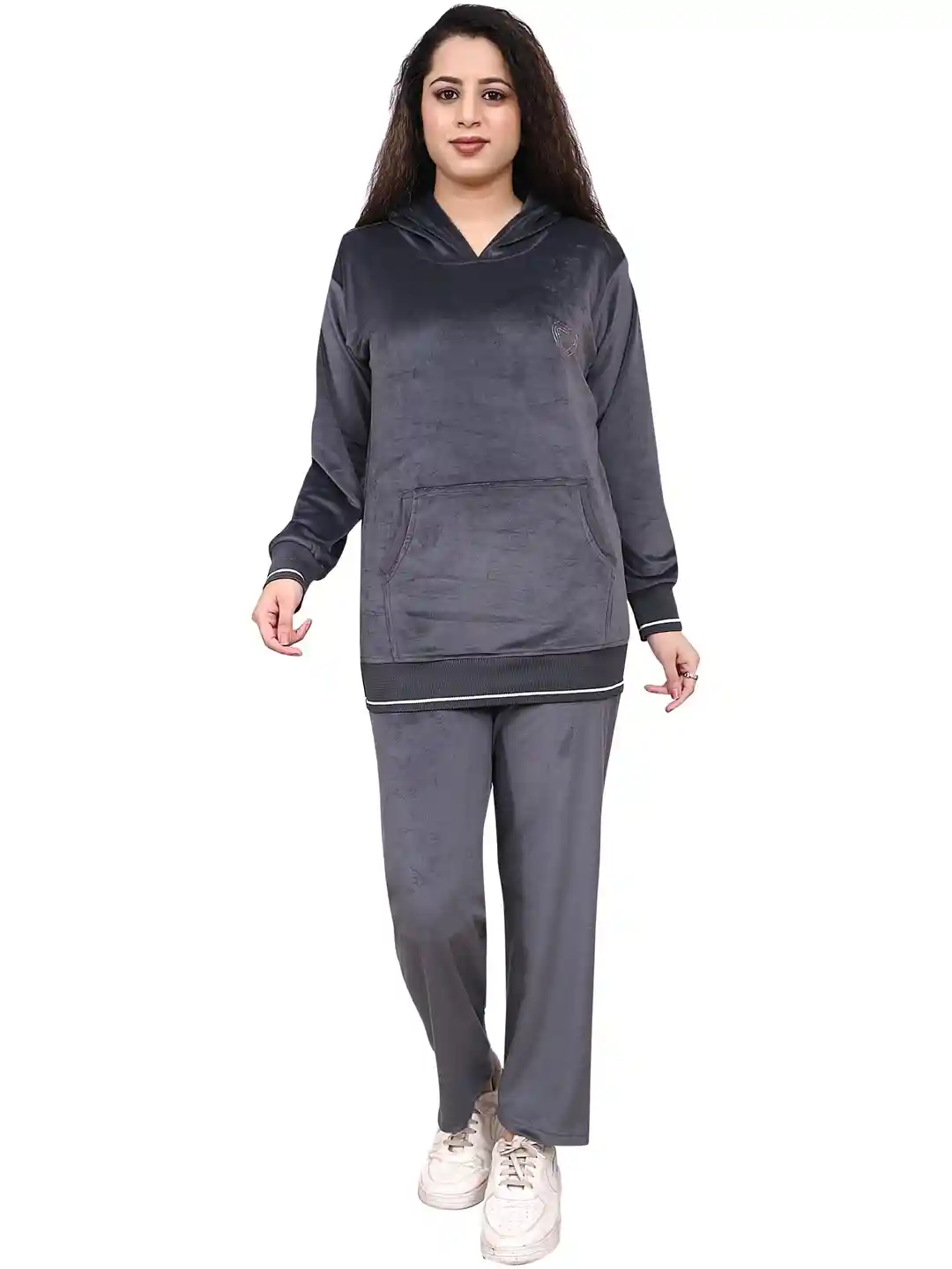 Buy Gwachi Women Solid Velvet Hoodie Long Sleeves Tracksuit