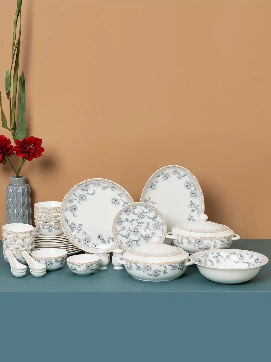 Buy CLAY CRAFT White Floral Ceramic Hand-Painted 38 Piece Dinner