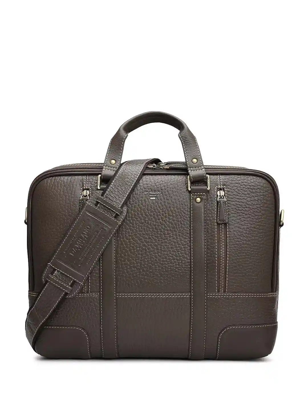 Buy Da Milano Men Solid Leather Laptop Bag With Detachable Sling