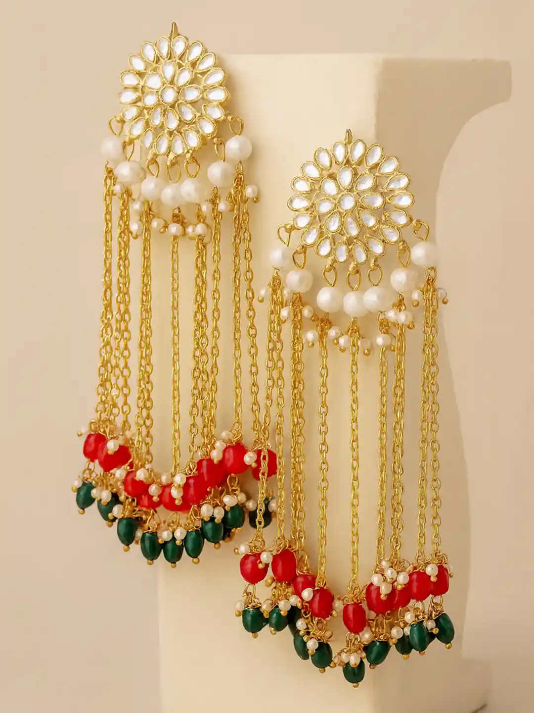 KARATCART Gold-Plated Maroon Contemporary Drop Earrings