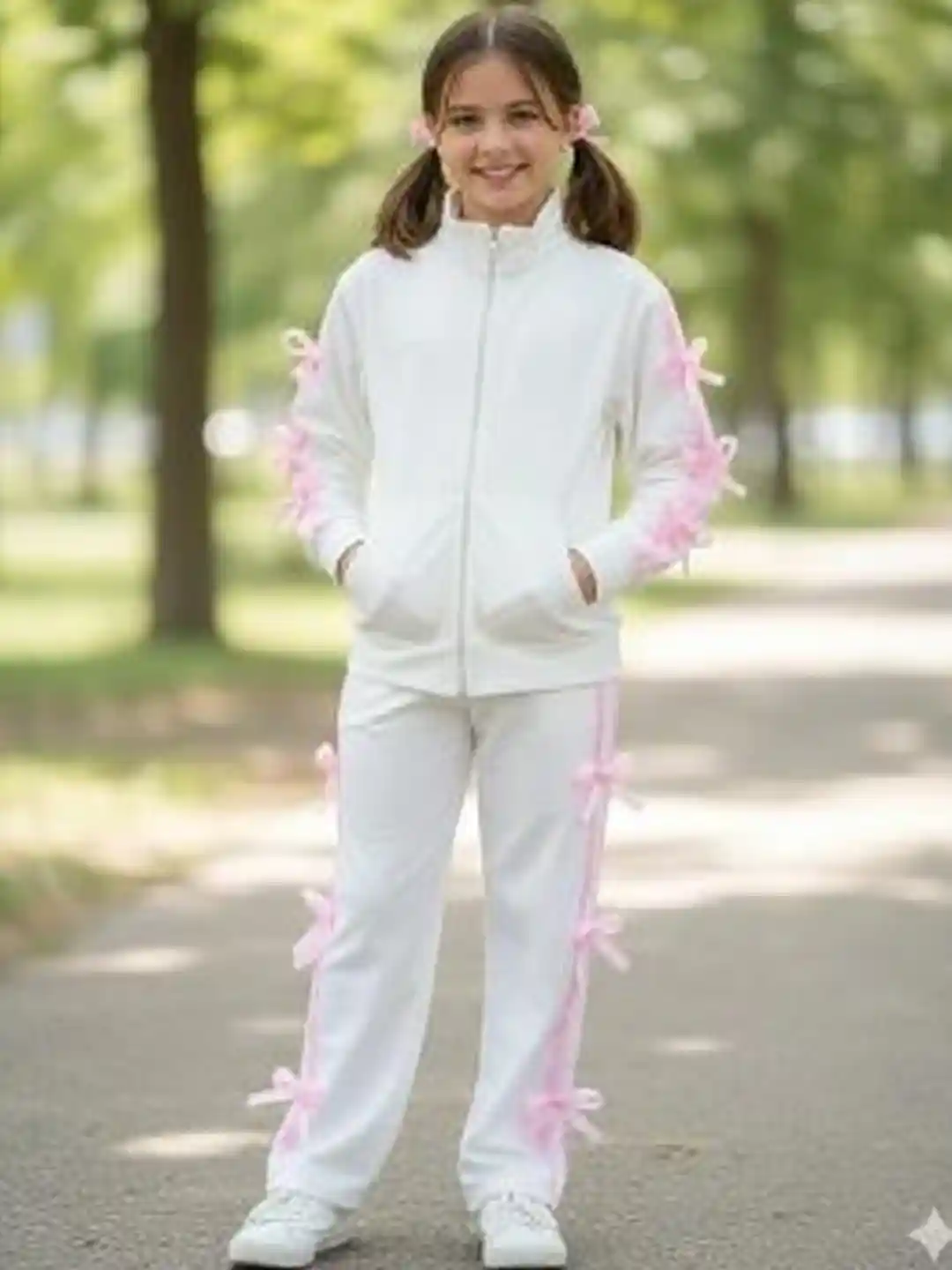 Buy YK Girls Mock Collar Ribbon Detail Winter Casual Tracksuit
